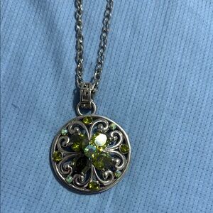 Victorian-Inspired Silver and Green Filigree Necklace